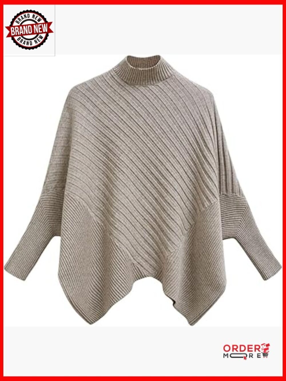 Oversized Mock Neck Batwing Sleeve Pullover Sweater Cape Poncho